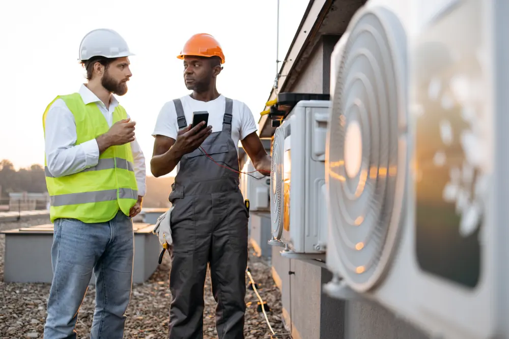 HVAC technicians at work on commercial facility